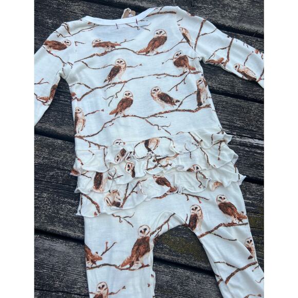 NWT‎ MILKBARN 3-6m Owl Bamboo Ruffle Zipper Footed Romper Baby One-Piece Soft - Picture 5 of 7
